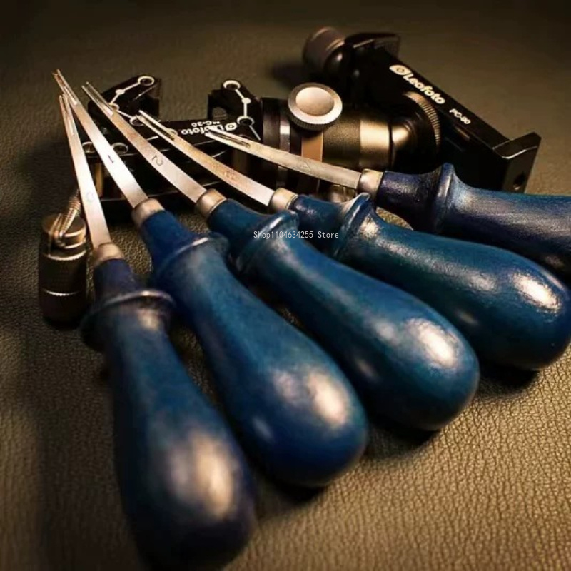 Leather Edge Beveler Set - أداة تشذيب الحواف الفولاذية بمقبض أزرق،